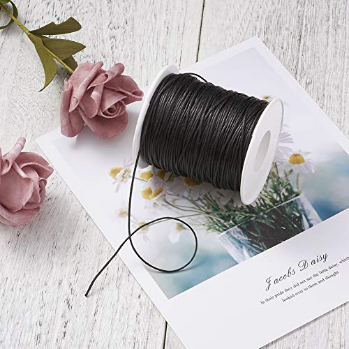 Craftdady 100 Yards 1mm Waxed Cotton Cord Macrame Bracelet Necklace Jewelry Making Waxed Beading Thread String (Black) - Thumbnail 4