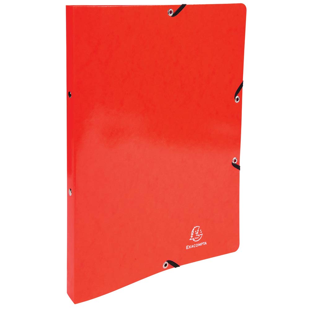 Exacompta - ref. 54895E - 1 coated glossy card binder with rubber bands - 2 round rings, diameter 15 mm - Spine 20 mm - External dimensions: 32 x 25 cm - A4 file size - Colour: red