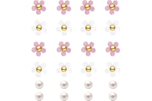 NEVEGE Flower Shoe Charms for Girls 24PCS Cute Flower Shoe Charms for Adults Teens Kids Pink Shoes Decoration Charms with Buttons Pearl Charm for Clog Sandals Birthday Party Gift