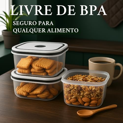 Kit 5 Potes Herméticos para Geladeira com Tampa Plástica Transparente - Armazena Alimentos, Antivazamento, Ideal para Freezer/Microondas, Livre de BPA