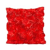 Pillow Case 3D Rose Flowers, Keepfit Home Bed Sofa Cushion Pillow Cover Wedding Decor Valentine's Day (Red, 43X43cm/16.9
