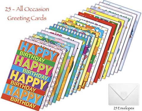 25 Greeting Cards Box Set - Royal Needham USA Made - All Occasion Assortment Variety Pack - Birthday Anniversary Wedding Baby Get Well Sympathy Thank You Blank Note Envelopes 5 x 7.75 (25 Card)