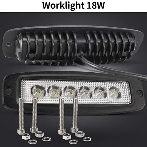 Led Light Bar Slim 7" Driving Work Light Embedded 18W Pods Fog Lights Single Row For Cars Trucks Off Road Motorcycle Motorbike Jeep ATV SUV 4x4 Boat(Pack of 2)