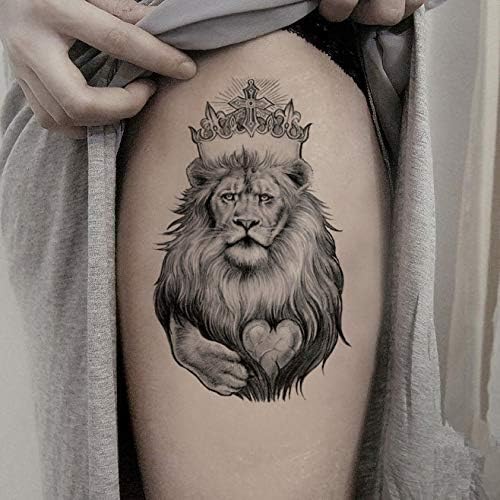 SanerLian Waterproof Temporary Fake Tattoo Stickers Grey Lion King Large Set of 5
