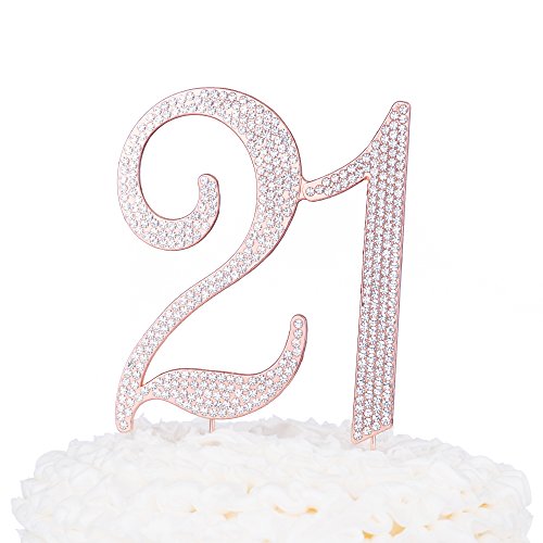 Ella Celebration 21 Cake Topper for 21st Birthday Party Rose Gold Metal Number Decoration (Rose Gold)