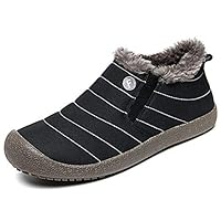 SITAILE Snow Boots, Women Men Fur Lined Waterproof Winter Outdoor Slippers Slip On Ankle Snow Booties Sneakers Black Short Size 9 Women/7.5 Men