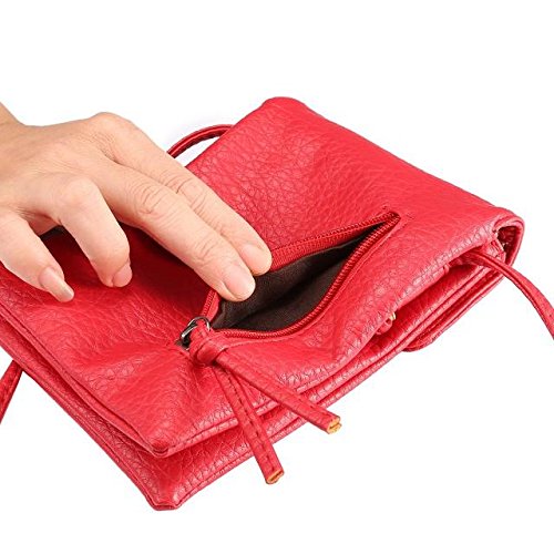 WaitingU Universal Crossbody Cell Phone Bag PU Leather Carrying Cases Credit Card Holder Shoulder Pouch Bag for iPhone 6/6S Plus 6/6S Samsung Galaxy Note Series Phones Under 6.2 inchs -Red - Thumbnail 6