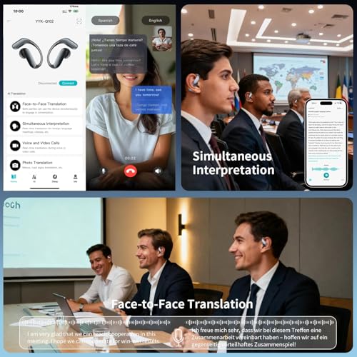 4-in-1 Latest AI Bluetooth Translation Earbuds, Real-time Translator of 164 languages; No subscription required; Powerful Bass & Full-Range Frequency Response, Premium Audio with Innovative Technology