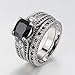 FENDINA Womens Luxurious 18K White Gold Plated Wedding Engagement Rings Princess Cut 2.5ct Created Black Diamond Solitaire Anniversary Promise Rings Set