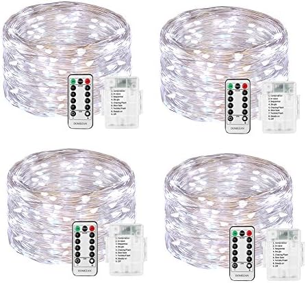 Fairy Lights Battery Powered, DOMEZAN LED String Lights 4 Set 16.4ft 50 LED 8 Models Decorative Lights with Remote Control for Indoor, Patio, Bedroom (Silver Wire Lights, Daylight White)