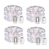 LED String Lights Battery Operated, DOMEZAN 4 Set 16.4ft 50 LED 8 Models Decorative Lights with Remote Control for Indoor, Patio, Bedroom (Silver Wire Lights, Daylight White)