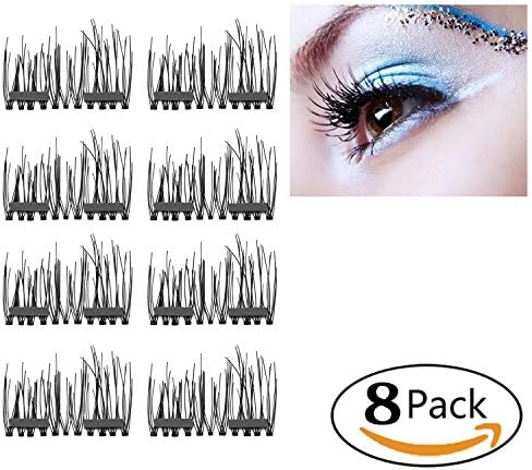 GRAMONI Magnetic Eyelashes Extremely Thin 3D Reusable False Eyelashes Set for Natural Look No Glue Ideal for Deep &amp; Round Eyes (2 Pairs 8 Pieces)