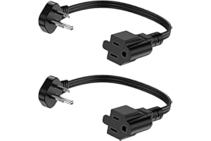 LITSTAR Flat Plug Short Extension Cord 1Ft Low Profile Adapter 3 Prong Indoor Small Grounded Power Cable Outlet Saver 16AWG 13A 1625W Black 2 Pack