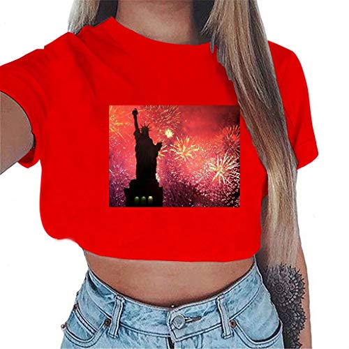 Women Tank Tops American Flag Print Short Sleeve T-Shirts Tees Casual Vest Blouse Large Size (Red, 3XL) - Thumbnail 6