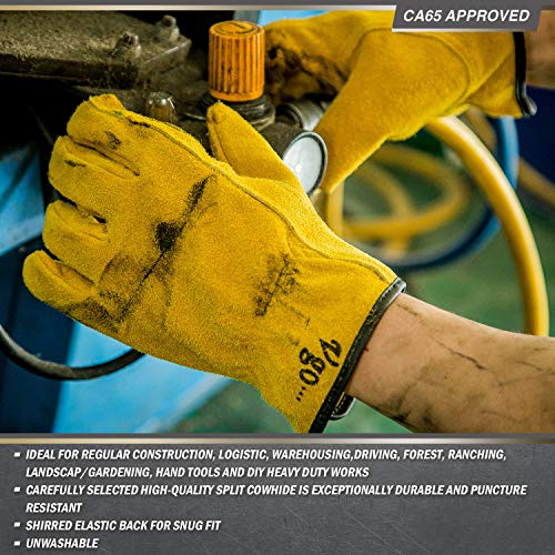 image for Vgo... 3Pairs Unlined Cowhide Split Leather Work and Driver Gloves,for