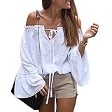 Women's Off Shoulder Top Long Sleeve Strapless Casual Loose Blouse(M)