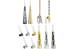 AMSCAN Black, Gold & Silver Party Horns & Blowouts Set (Pack of 50) - Perfect Party Supplies & Party Noise Makers for New Year's Eve, Graduation Parties, Birthdays & More