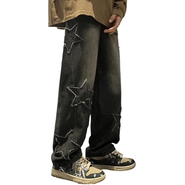 HBER Mens Y2k Star Jeans High Waisted Hip Hop Streetwear Jeans