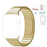 Apple Watch Band 42mm, Eoso Stainless Steel Replacement Smart Apple Watch Band Link Bracelet with Double Button Folding Clasp for 42mm Apple Watch All Model (Bracelet Gold,42mm)