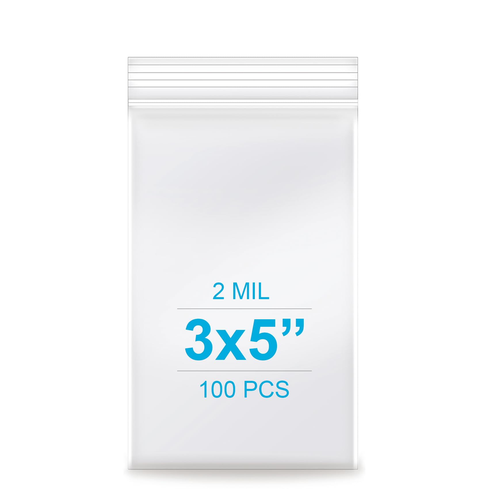 View 1 of 3''x 5'', (Pack of 100) 2 mil Thick Clear Plastic Reclosable Zip Poly Bags with Resealable Lock Seal Zipper for Photo, Jewelry, Bakery, Treats, Travel, Storage, Packaging & Shipping