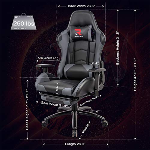 Rimiking Massage Gaming Chair with Footrest Computer Chair Adjustable Swivel Recliner with