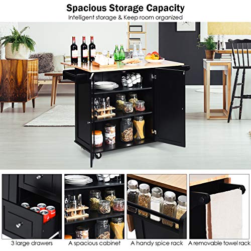 Giantex Kitchen Island Cart with DropLeaf Tabletop, Large Trolley Cart