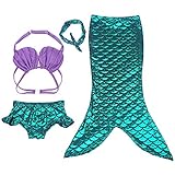 Moomintroll 4pcs Kids Girl's Fancy Cut Mermaid Tail Swimsuit Bikini Set for Swimming without Monofin (120-130cm ( 5-6Y ))