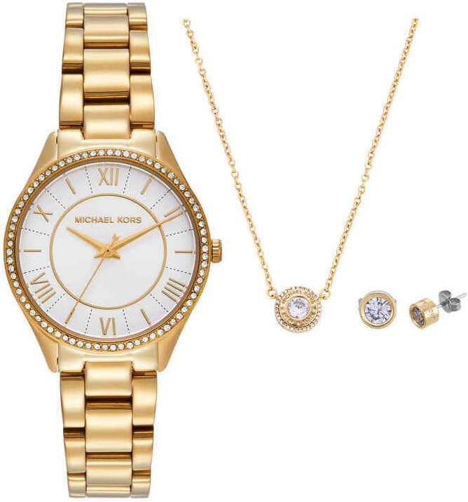 Reloj Lauryn para Mujer, Movimiento de Cuarzo de Tres Agujas con Correa de Acero Inoxidable o Piel, 33 mm, Juego de Tonos Dorados
