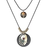 Les umes Vintage Necklace Wooden Pendant Long Necklaces for Women Boho Ethnic Style Handmade Jewelry