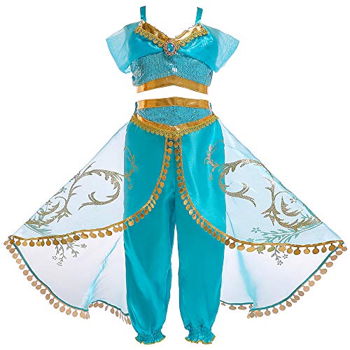 Little Adventures Arabian Princess Dress up Costume Girls Aladdin Sequined Jasmine Cosplay Halloween Green