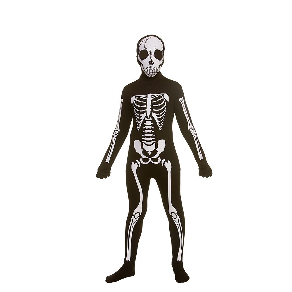 Kids Unisex Skeleton Skinz Fancy Dress Costume, Black & White, 8-10 Years