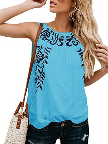 Faisean Womens Floral Print Bohemian Sleeveless Tank Tops Girls Casual Shirts