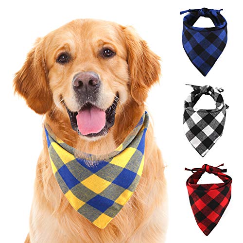 SLSON 4 Pack Dog Bandana, Plaid Printing Triangle Bibs Reversible Cotton Washable Scarfs for Pet Dog and Cat