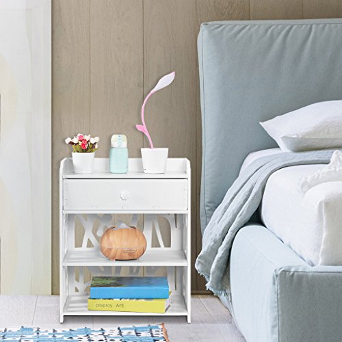 Finether Modern Night Stand Waterproof Wood Plastic Composite End Table Display Bedside Table Furniture Storage Shelf with Removable Drawer for Bedroom and Living Room, White - Thumbnail 6