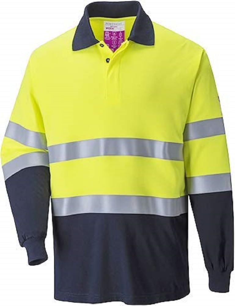 Portwest Flame Resistant Anti-Static Two Tone Polo Shirt, Size: XL, Colour: Yellow/Navy, FR74YNRXL