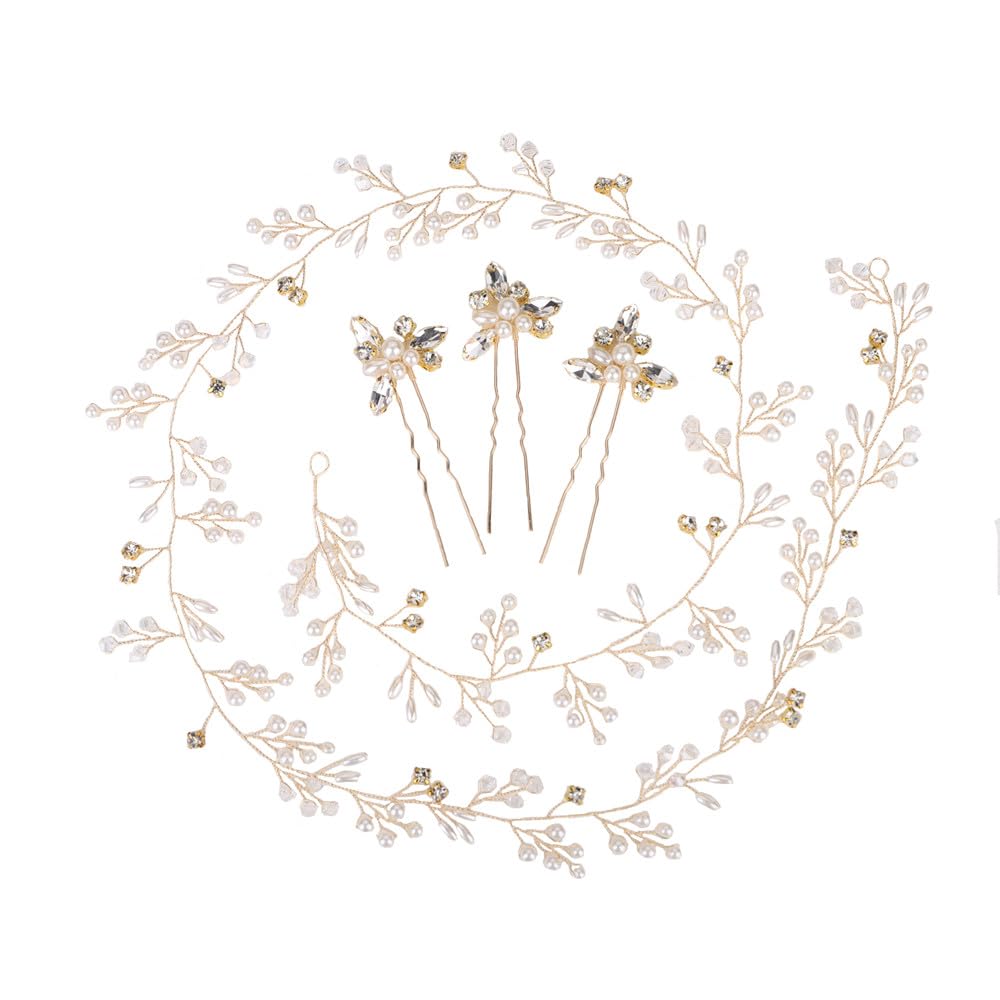 Deniferymakeup bridal rose gold and gold silver extra long pearl and crystal beads wedding hair vine