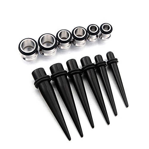 vcmart 14G-00G 36pcs Ear Stretchers Kit Acrylic Tapers & Surgical Stainless Steel Eyelets Gauges Set, Black