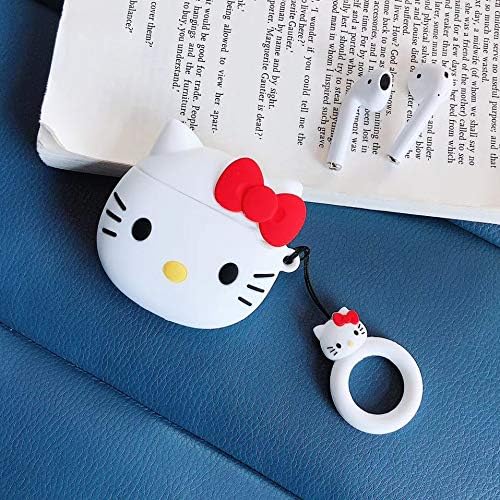 Airpods Case, Super Cute Girls Kids Lady 3D Cute Cartoon Kitty Cat Case Cover Soft 3D Cartoon Silicone Cover Case for Apple Airpods 2 &1 Charging Cases (Red)