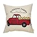 Fahrendom Sunshine Farms Sunflower Vintage Red Truck Rustic Farmhouse Decor Spring Summer Sign Decoration Cotton Linen Home Decorative Throw Pillow Case Cushion Cover for Sofa Couch, 18 x 18 in
