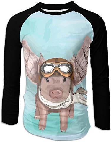 Flying Pig With Sungalsses And Scarf Durable Baseball Boat Neckline Fashion Long Sleeve Men's Raglan TEE
