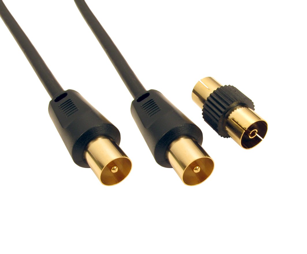 World of Data 10m BLACK Coax Cable - 24k Gold Plated Plugs - Fully Moulded - Shielded (No RFI or EMI) - Male to Female via Included Adapter - Antenna TV Aerial Lead