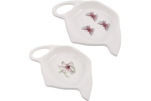 Artibetter 2pcs Ceramic Teapot Shaped Tea Bag Coasters and Dessert Plates Porcelain Tea Party Saucer Set