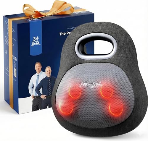 BOB AND BRAD EZBack Go Cordless Back Massager with Heat, Rechargeable Neck Massager for Deep Tissue, Electric Shiatsu 4D Kneading Massage Pillow for Neck, Back, Shoulders, Ideal Gift
