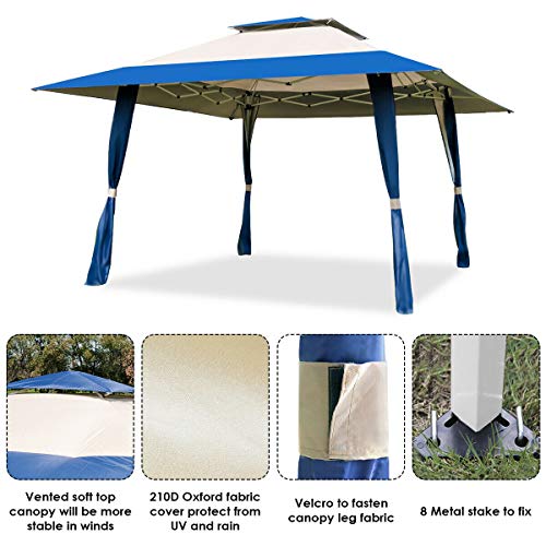 FDInspiration Blue 13x13FT Pop Up Outdoor Companion Folding Shelter Tent Patio Gazebo Canopy Awning Sun Shade w/Carry Bag with Ebook - Thumbnail 5