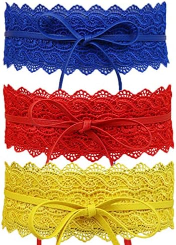 Womtop Women Lace Belt Bow Tie Wrap Faux Leather Boho Band Corset 3-Pack Waist Belts Obi Style Junior Waist Belt