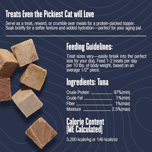 WHOLE LIFE CAT JUST ONE TUNA FREEZE DRIED CAT TREATS – HUMAN GRADE HIGH PROTEIN FOOD, HEALTHY TRAINING SNACKS, FREEZE DRIED TUNA FOOD TOPPERS, USA MADE NATURAL TREATS – 3 OZ (PACK OF 1)