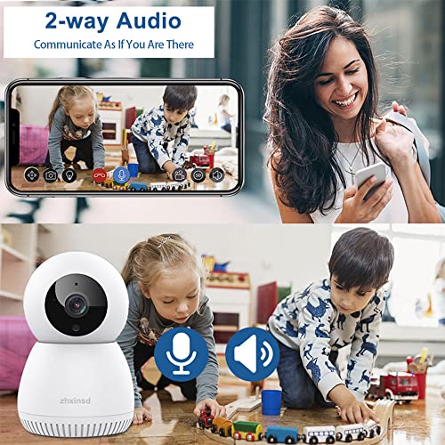 Security Camera 2K, ZHXINSD 3MP Baby Monitor Camera, WiFi Security Camera for Home with Full-Color Night Vision, 2-Way Audio, Phone App, Motion Tracking, Sound Detection and Pet Camera for Dog and Cat