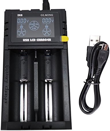 GLMING ZK2 Lithium Battery Charger Multi-functional Automatic 2 Bay with LCD Indicator for 18650 14650 16340 16650 Li-Ion lithium Battery