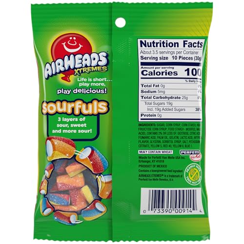AIRHEADS XTREMES SOURFULS, RAINBOW BERRY, EASTER CANDY, EASTER BASKET ESSENTIALS STUFFERS FOR KIDS AND ADULTS, INDIVIDUALLY WRAPPED CHEWY CANDY, SWEETLY SOUR NON-MELTING, 3.8 OUNCES