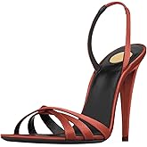CAGLGLZ Strappy Satin Slingback Heels for Women Open Toe Stiletto High Heel Sandals Elastic Ankle Strap 4 inch Sexy Dressy Party Shoes